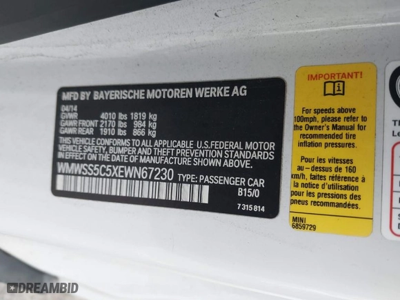 2014 MINI Cooper Paceman S with VIN WMWSS5C5XEWN67230, listed as a IAAI auction lot 41669156 with 108931 miles. Bid and sale history available at carsss.com. Image 9.
