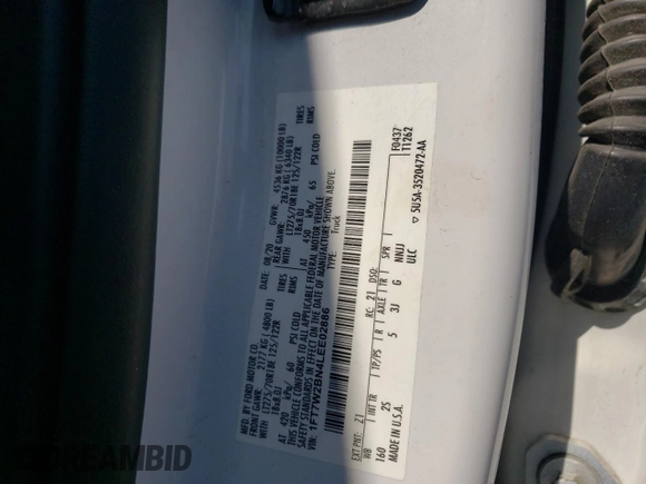 2020 Ford F-250 XL z VIN 1FT7W2BN4LEE02886, wystawiony jako Copart lot #60288484 z przebiegiem 99 324 mil mil oraz Szkoda całkowita • Salvage title. Historia ofert i sprzedaży dostępna na DreamBid. Obrazek 15.