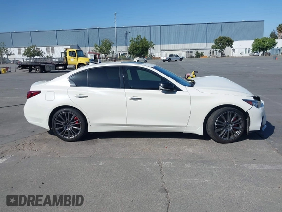2021 Infiniti Q50 Red Sport 400 with VIN JN1FV7DR9MM880601, listed as a IAAI auction lot 42509477 with 28,202 mi miles and . Bid and sale history available at DreamBid. Image 14.
