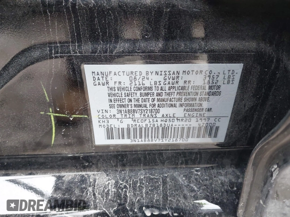 2025 Nissan Sentra S z VIN 3N1AB8BV7SY218700, wystawiony jako IAAI lot #41264762 z przebiegiem 11 055 mil mil oraz . Historia ofert i sprzedaży dostępna na DreamBid. Obrazek 9.