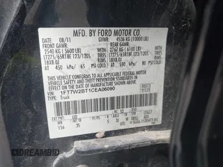 2012 Ford F-250 XL with VIN 1FT7W2BT1CEA06090, listed as a IAAI auction lot 41897091 with 205,163 mi miles and . Bid and sale history available at DreamBid. Image 9.