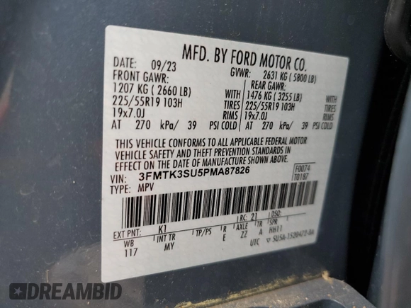 2023 Ford Mustang Mach-E Premium z VIN 3FMTK3SU5PMA87826, wystawiony jako Copart lot #55571575 z przebiegiem 15 618 mil mil oraz Szkoda całkowita • Salvage title. Historia ofert i sprzedaży dostępna na DreamBid. Obrazek 13.