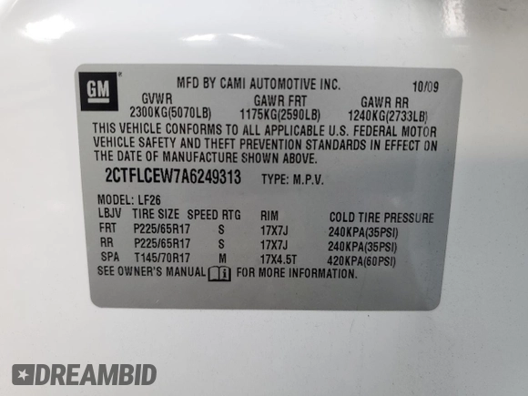 2010 GMC Terrain SLE-1 with VIN 2CTFLCEW7A6249313, listed as a Copart auction lot 85592014 with 150,444 mi miles and Salvage Title. Bid and sale history available at carsss.com. Image 14.
