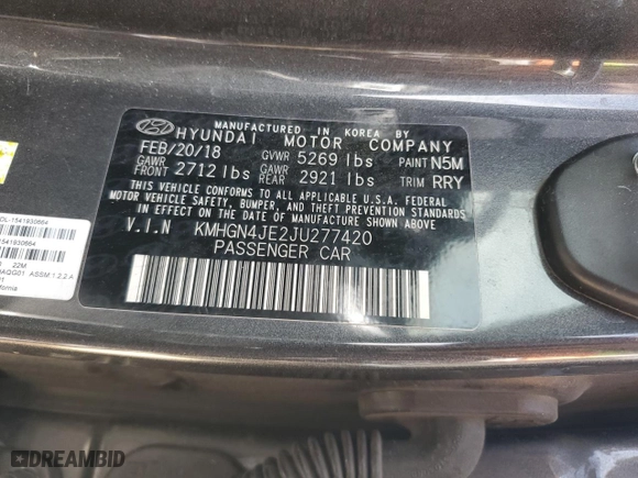 2018 Genesis G80 3.8L with VIN KMHGN4JE2JU277420, listed as a Copart auction lot 67351614 with 145,203 mi miles and Salvage Title. Bid and sale history available at carsss.com. Image 13.