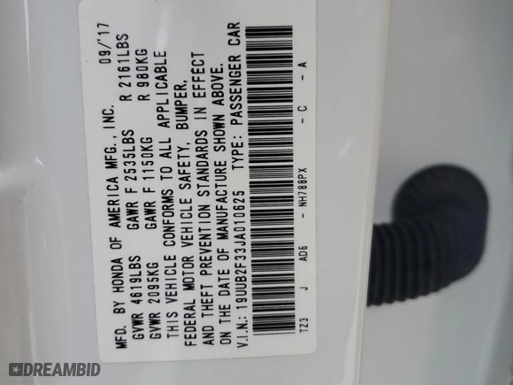 2018 Acura TLX with VIN 19UUB2F33JA010625, listed as a Copart auction lot 47128555 with 57,208 mi miles and Clean Title. Bid and sale history available at carsss.com. Image 12.