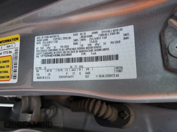 2021 Ford Ranger XL with VIN 1FTER4EHXMLD23865, listed as a Copart auction lot 43779385 with 39,744 mi miles and Salvage Title. Bid and sale history available at DreamBid. Image 12.