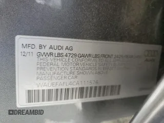 2012 Audi A4 2.0T Premium Plus with VIN WAUEFAFL4CA111576, listed as a Copart auction lot 66430664 with 127,157 mi miles and Salvage Title. Bid and sale history available at carsss.com. Image 12.