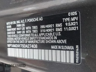 2025 Porsche Cayenne with VIN WP1AM2AY7SDA27408, listed as a IAAI auction lot 42462860 with 2,910 mi miles and . Bid and sale history available at DreamBid. Image 9.