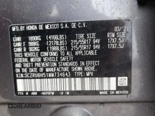 2021 Honda HR-V EX with VIN 3CZRU6H51MM734643, listed as a Copart auction lot 43335265 with 42,137 mi miles and Salvage Title. Bid and sale history available at carsss.com. Image 16.