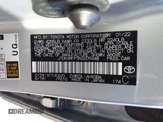 2022 Toyota Prius LE with VIN JTDKAMFP3N3209448, listed as a IAAI auction lot 40533784 with 116,436 mi miles and . Bid and sale history available at DreamBid. Image 9.