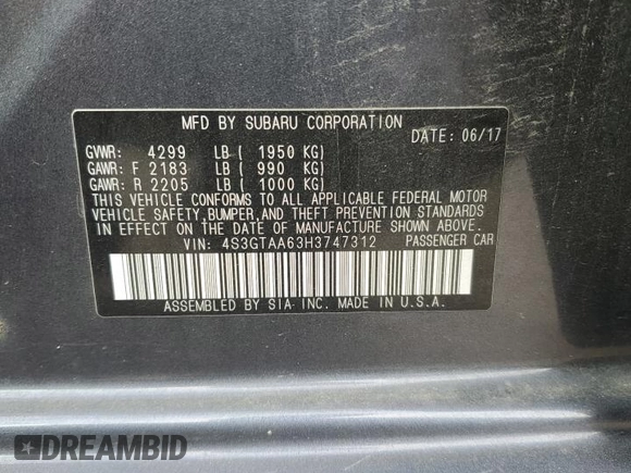 2017 Subaru Impreza с VIN 4S3GTAA63H3747312, выставлен на аукционе Copart как лот 78708624 с пробегом 72 839 миль миль и Списание • Salvage title. История ставок и продаж доступна на DreamBid. Изображение 13.