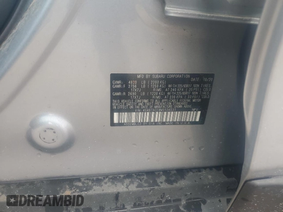 2021 Subaru Outback Premium with VIN 4S4BTACC8M3124531, listed as a Copart auction lot 58101465 with 47,299 mi miles and Salvage title. Bid and sale history available at DreamBid. Image 14.