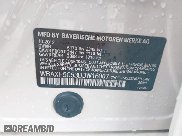 2013 BMW 5 Series 528i xDrive with VIN WBAXH5C53DDW16007, listed as a IAAI auction lot 41778356 with 90,498 mi miles and . Bid and sale history available at DreamBid. Image 9.