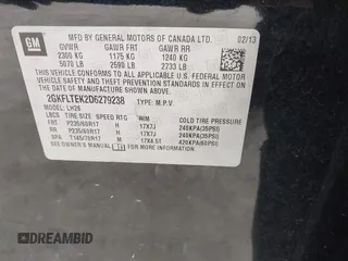 2013 GMC Terrain SLE with VIN 2GKFLTEK2D6279238, listed as a IAAI auction lot 42351265 with 131,384 mi miles and . Bid and sale history available at DreamBid. Image 9.