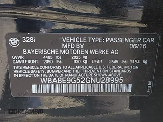 2016 BMW 3 Series 328i with VIN WBA8E9G52GNU28995, listed as a IAAI auction lot 41662201 with 86,381 mi miles. Bid and sale history available at carsss.com. Image 9.