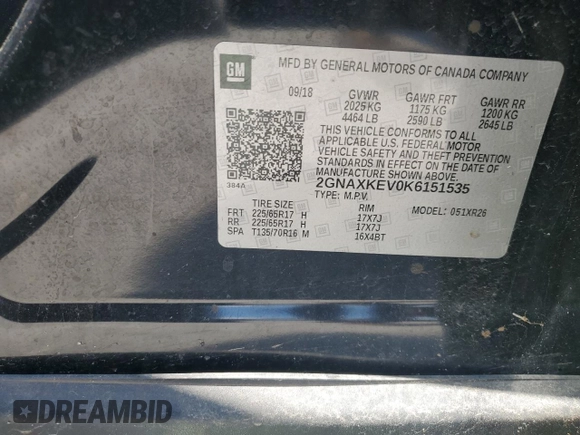 2019 Chevrolet Equinox LT with VIN 2GNAXKEV0K6151535, listed as a Copart auction lot 50631835 with 93,937 mi miles and Salvage Title. Bid and sale history available at DreamBid. Image 14.