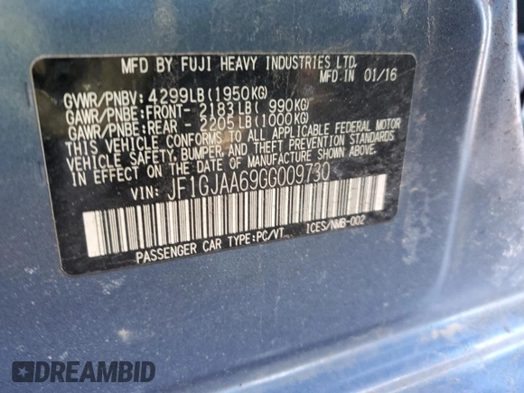 2016 Subaru Impreza z VIN JF1GJAA69GG009730, wystawiony jako Copart lot #43693185 z przebiegiem 121 009 mil mil oraz Szkoda całkowita • Salvage title. Historia ofert i sprzedaży dostępna na DreamBid. Obrazek 15.