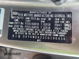 2012 Kia Sorento SX z VIN 5XYKWDA22CG196956, wystawiony jako IAAI lot #42212491 z przebiegiem 190 732 mil mil oraz . Historia ofert i sprzedaży dostępna na DreamBid. Obrazek 9.