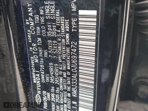 2018 Hyundai Tucson Sport with VIN KM8J33AL0JU697472, listed as a Copart auction lot 75498324 with 0 mi miles and Salvage Title. Bid and sale history available at carsss.com. Image 13.