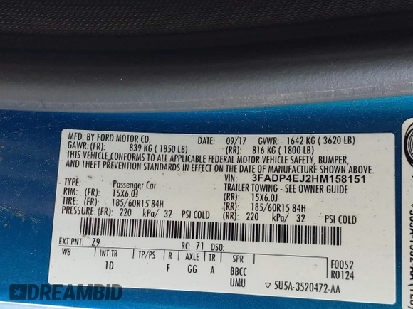 2017 Ford Fiesta SE with VIN 3FADP4EJ2HM158151, listed as a IAAI auction lot 41624161 with 61,284 mi miles. Bid and sale history available at carsss.com. Image 9.