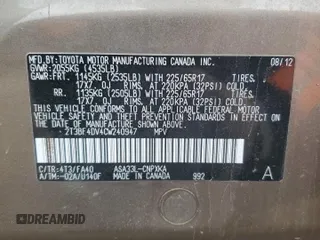2012 Toyota RAV4 with VIN 2T3BF4DV4CW240947, listed as a Copart auction lot 50797185 with 107,740 mi miles and Salvage Title. Bid and sale history available at carsss.com. Image 12.