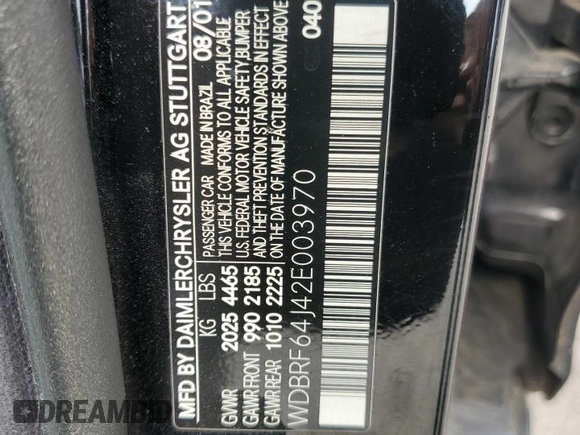 2002 Mercedes-Benz C 230/260/280/320 with VIN WDBRF64J42E003970, listed as a Copart auction lot 59909815 with 190,502 mi miles and Clean title. Bid and sale history available at DreamBid. Image 12.