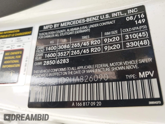 2017 Mercedes-Benz GLE 350 с VIN 4JGDA5HB9HA826090, выставлен на аукционе IAAI как лот 41971845 с пробегом 132 529 миль миль и . История ставок и продаж доступна на DreamBid. Изображение 9.