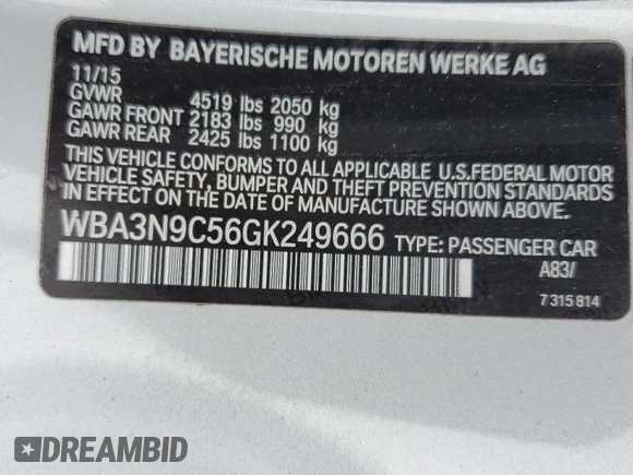 2016 BMW 4 Series 428i xDrive with VIN WBA3N9C56GK249666, listed as a Copart auction lot 53881285 with 140,031 mi miles and Salvage title. Bid and sale history available at DreamBid. Image 13.