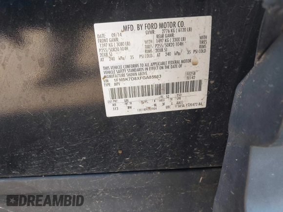2015 Ford Explorer XLT with VIN 1FM5K7D8XFGA85983, listed as a IAAI auction lot 41741315 with 197,160 mi miles and . Bid and sale history available at carsss.com. Image 9.