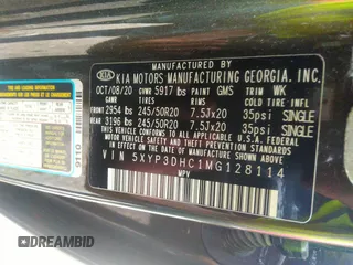 2021 Kia Telluride EX with VIN 5XYP3DHC1MG128114, listed as a IAAI auction lot 42699570 with 92,775 mi miles and . Bid and sale history available at DreamBid. Image 9.