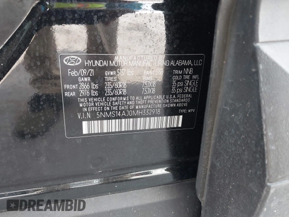 2021 Hyundai Santa Fe SE z VIN 5NMS14AJ0MH332918, wystawiony jako IAAI lot #42365534 z przebiegiem 58 720 mil mil oraz . Historia ofert i sprzedaży dostępna na DreamBid. Obrazek 9.