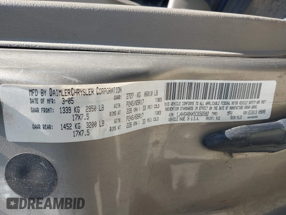 2005 Jeep Grand Cherokee Laredo with VIN 1J4HS48NX5C656582, listed as a IAAI auction lot 42079746 with Not Provided miles and . Bid and sale history available at DreamBid. Image 9.