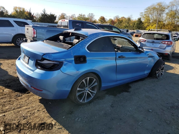 2018 BMW 2 Series 230i with VIN WBA2J1C58JVD09061, listed as a Copart auction lot 76469104 with 49,687 mi miles and Salvage Title. Bid and sale history available at carsss.com. Image 3.