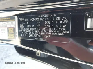 2019 Kia Forte LXS with VIN 3KPF24AD9KE070247, listed as a IAAI auction lot 41955311 with 41,228 mi miles and . Bid and sale history available at carsss.com. Image 9.