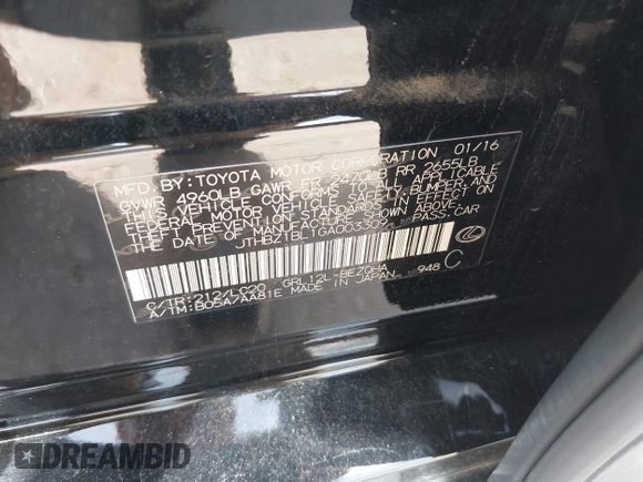 2016 Lexus GS 350 with VIN JTHBZ1BL1GA003309, listed as a IAAI auction lot 42563825 with 142,579 mi miles and . Bid and sale history available at DreamBid. Image 9.
