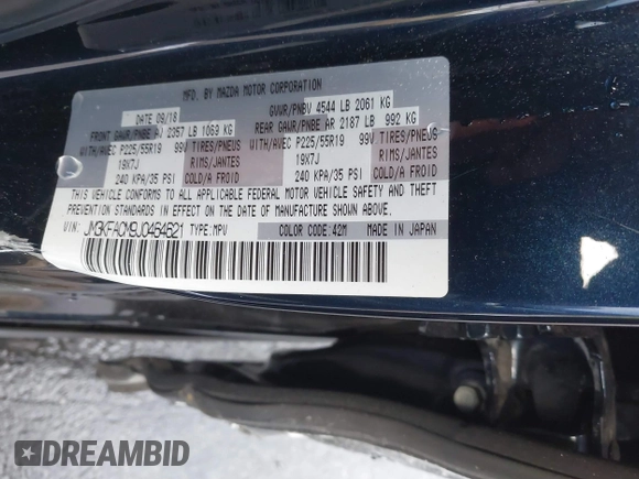 2018 Mazda CX-5 Touring with VIN JM3KFACM9J0464621, listed as a IAAI auction lot 41723627 with 45,916 mi miles. Bid and sale history available at carsss.com. Image 9.