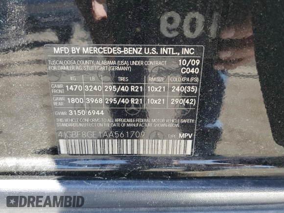 2010 Mercedes-Benz GL-Class GL 550 with VIN 4JGBF8GE1AA561709, listed as a Copart auction lot 65414554 with 156,777 mi miles and Salvage Title. Bid and sale history available at carsss.com. Image 13.
