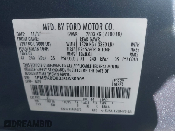 2018 Ford Explorer XLT z VIN 1FM5K8D83JGA30905, wystawiony jako IAAI lot #41642252 z przebiegiem 230 000 mil mil oraz . Historia ofert i sprzedaży dostępna na DreamBid. Obrazek 9.