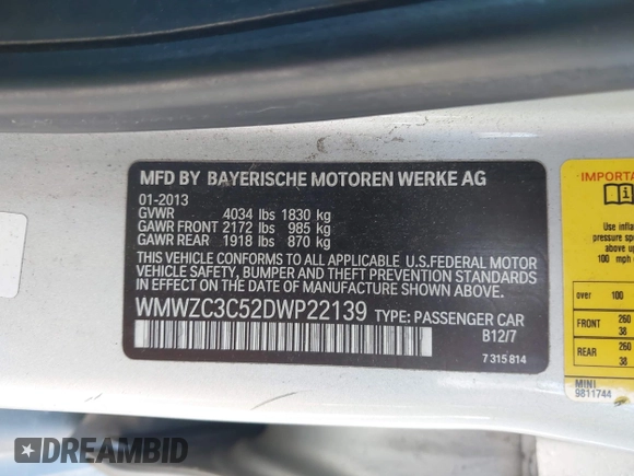 2013 MINI Countryman S z VIN WMWZC3C52DWP22139, wystawiony jako IAAI lot #42060025 z przebiegiem 210 124 mil mil oraz . Historia ofert i sprzedaży dostępna na DreamBid. Obrazek 9.
