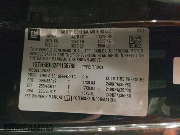 2015 GMC Canyon 4WD SLE with VIN 1GTH6BE32F1168788, listed as a Copart auction lot 76972934 with 158,562 mi miles and Salvage Title. Bid and sale history available at carsss.com. Image 12.