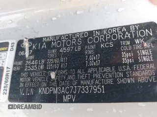 2018 Kia Sportage LX with VIN KNDPM3AC7J7337951, listed as a IAAI auction lot 41900482 with 105,857 mi miles and . Bid and sale history available at carsss.com. Image 9.