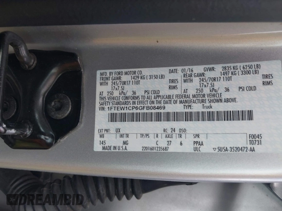 2016 Ford F-150 XL z VIN 1FTEW1CP6GFB08469, wystawiony jako IAAI lot #42534824 z przebiegiem 269 326 mil mil oraz . Historia ofert i sprzedaży dostępna na DreamBid. Obrazek 9.