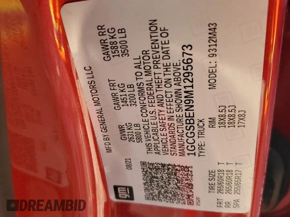 2021 Chevrolet Colorado 2WD Work Truck с VIN 1GCGSBEN9M1295673, выставлен на аукционе Copart как лот 46518885 с пробегом 76 971 миль миль и На запчасти • Non repairable. История ставок и продаж доступна на DreamBid. Изображение 12.