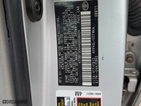 2010 Toyota Camry with VIN 4T1BF3EK4AU058024, listed as a Copart auction lot 49715425 with 88,197 mi miles and Salvage Title. Bid and sale history available at carsss.com. Image 12.