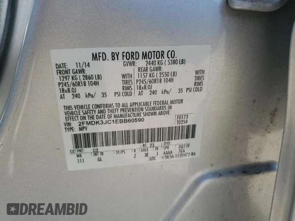 2014 Ford Edge SEL with VIN 2FMDK3JC1EBB60590, listed as a Copart auction lot 51716285 with 168,240 mi miles and Salvage Title. Bid and sale history available at carsss.com. Image 15.