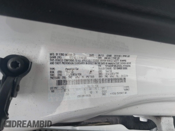 2014 Ford Focus SE z VIN 1FADP3K2XEL170956, wystawiony jako IAAI lot #42480166 z przebiegiem 237 977 mil mil oraz . Historia ofert i sprzedaży dostępna na DreamBid. Obrazek 9.