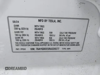 2024 Tesla Model Y Long Range z VIN 7SAYGDEE5RA326577, wystawiony jako IAAI lot #41531364 z przebiegiem 5353 mil mil oraz . Historia ofert i sprzedaży dostępna na DreamBid. Obrazek 9.