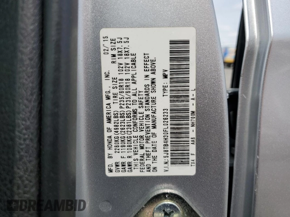 2015 Acura RDX with VIN 5J8TB4H30FL026233, listed as a Copart auction lot 52733945 with 133,995 mi miles and Salvage Title. Bid and sale history available at DreamBid. Image 15.