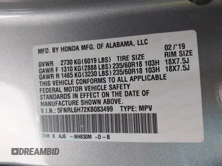 2019 Honda Odyssey EX-L с VIN 5FNRL6H72KB083499, выставлен на аукционе IAAI как лот 42297110 с пробегом 81 747 миль миль и . История ставок и продаж доступна на DreamBid. Изображение 9.