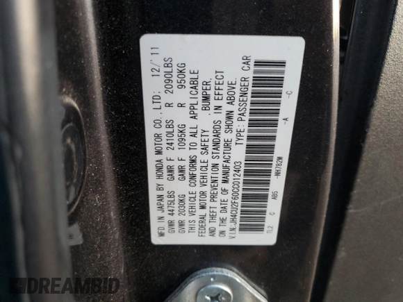 2012 Acura TSX Tech Pkg with VIN JH4CU2F60CC012403, listed as a Copart auction lot 76665504 with 175,374 mi miles and Salvage Title. Bid and sale history available at carsss.com. Image 13.
